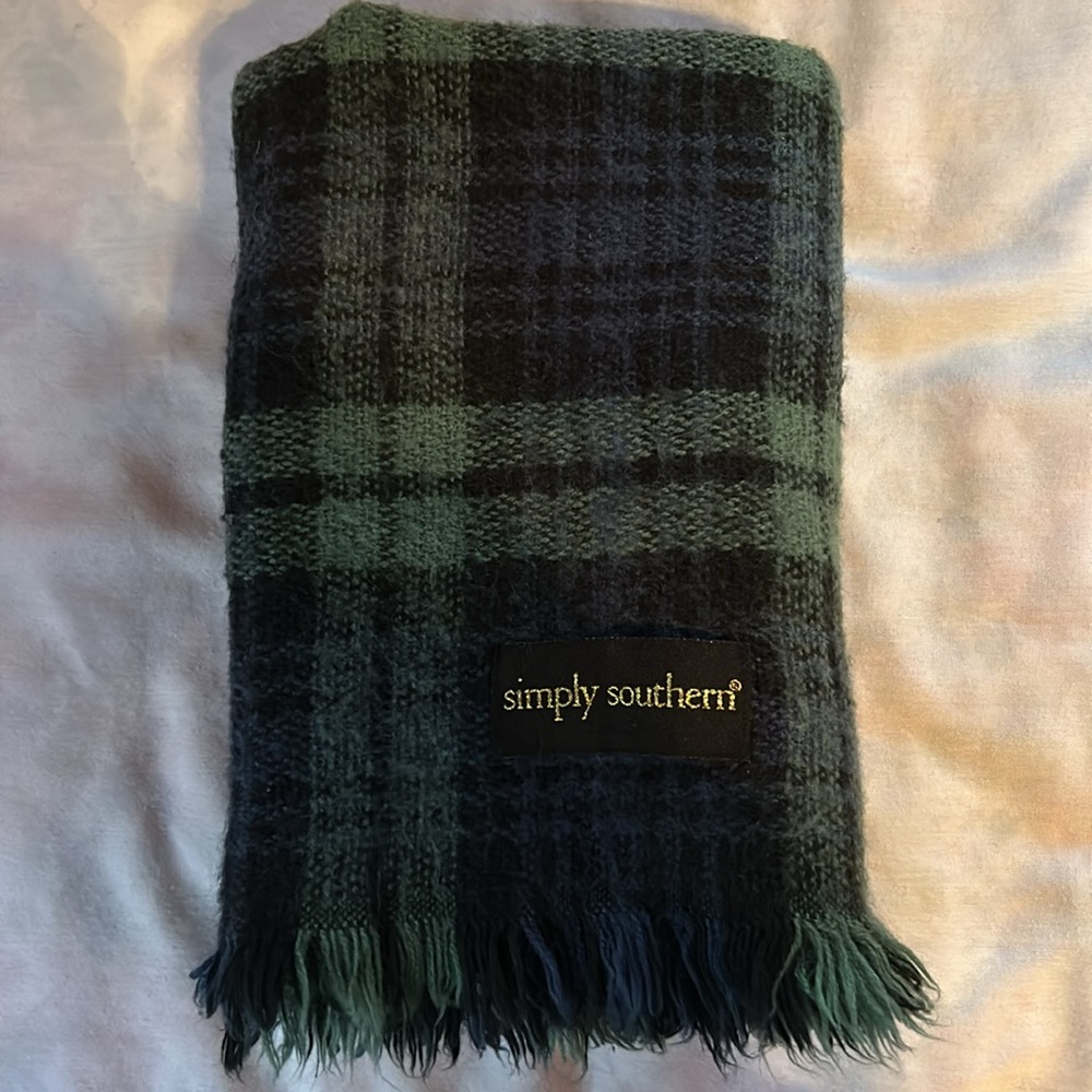 Simply Southern Tartan Dark Green & Navy Blue Infinity Scarf; Extremely Soft